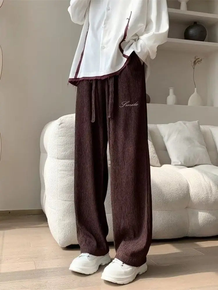 Casual Ice Silk Pants Men Wide Leg Lightweight Baggy Sweatpants White Straight Linen Trousers Male Summer Elastic Hiking