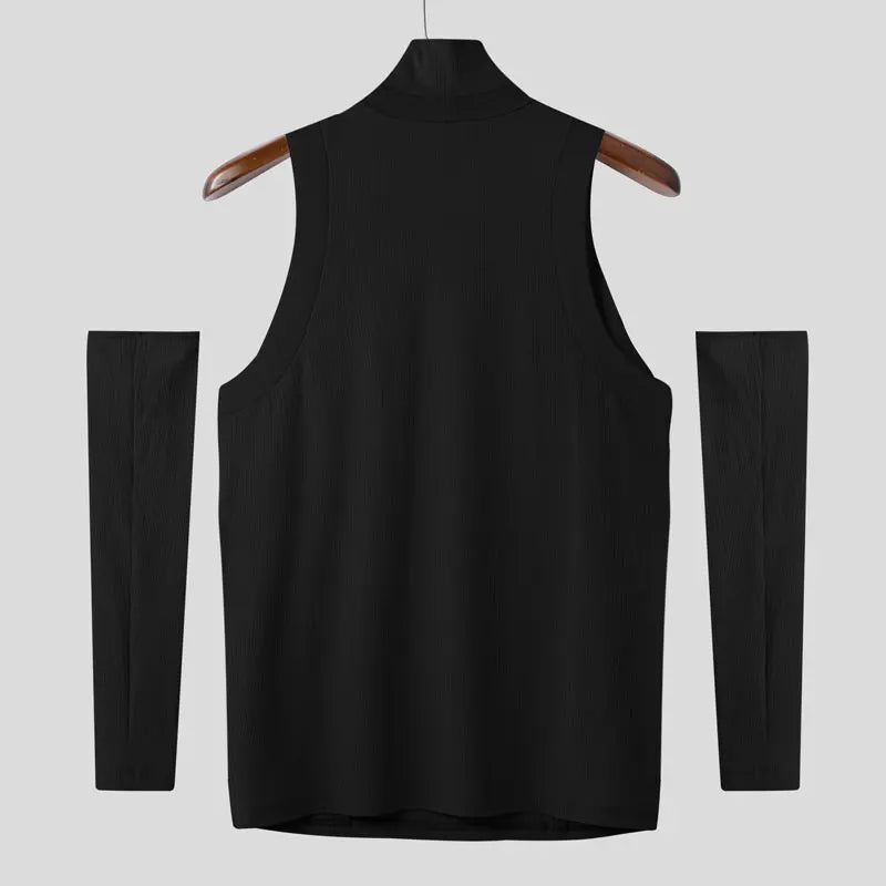 INCERUN 2025 Men T Shirts Patchwork Turtleneck Off Shoulder Long Sleeve Casual Men Clothing Streetwear Sexy Unisex Tee Tops