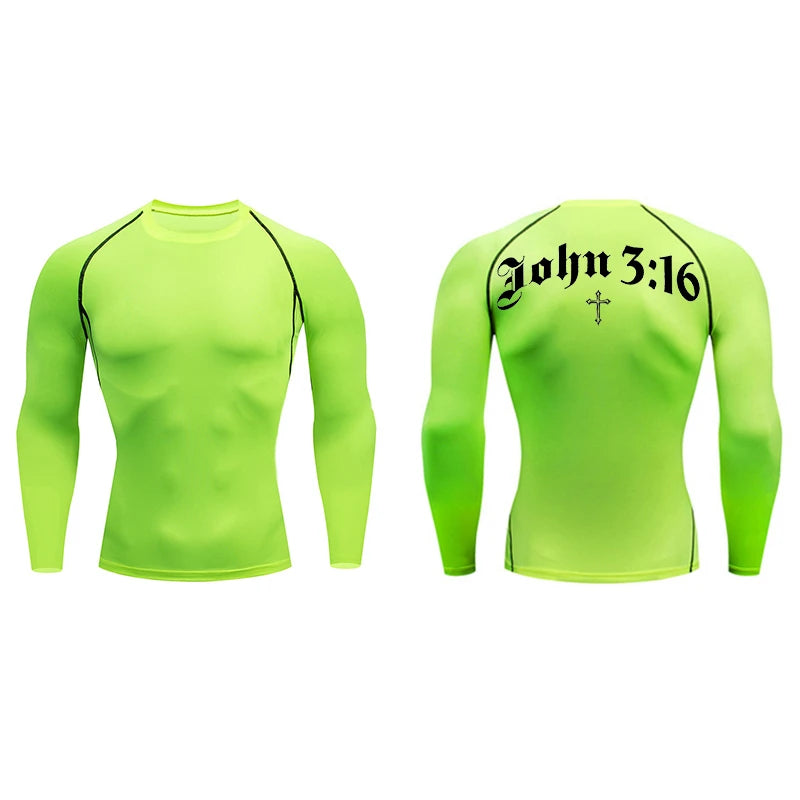 Bible Cross Print Compression Shirt for Men Christian Gym Workout Running T-Shirt Tees Athletic Quick Dry Undershirts Baselayers