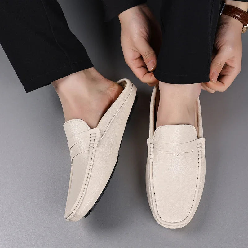 YRZL Loafers Men Handmade Summer Slip on Half Shoes for Men Non Slip Slippers Casual Comfortable Breathable Man Sandals