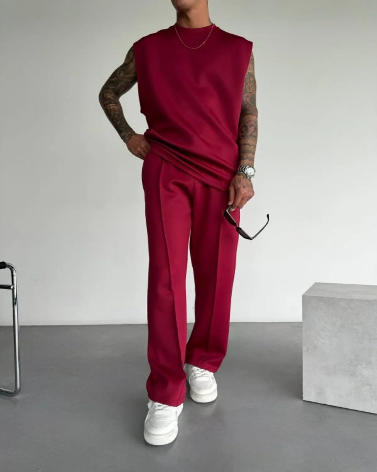 2025 Spring and summer men's new four seasons loose straight tube sports casual pants comfortable suit pants drawstring waistban