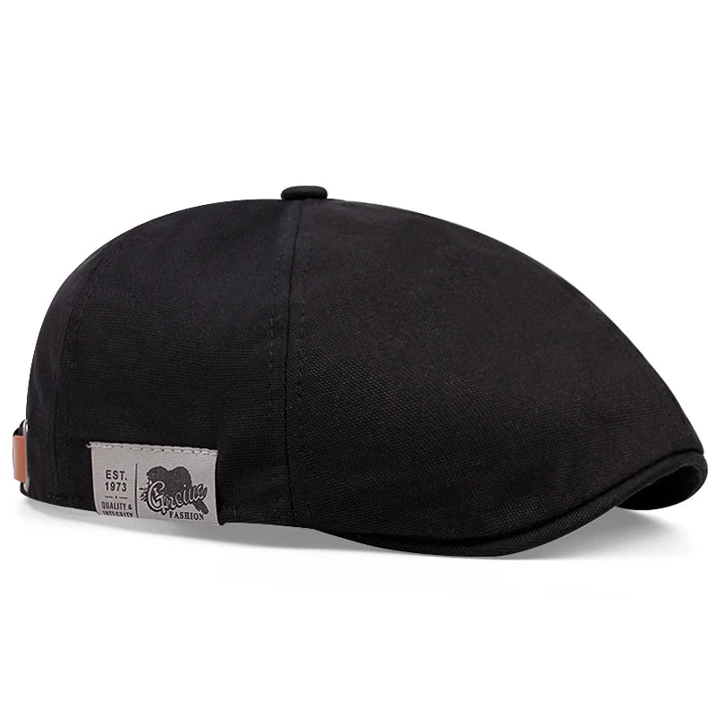 New Men's Vintage Linen Fashion Hip Hop Solid Beret Side Label 1973 Women's Hat Vintage Beanie Crowd Style Sun Beret