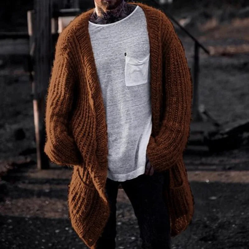 2025 Men's Thick Warm Knitted Cardigan Sweater Long Sleeve Loose Streetwear Knitted Mid Length Coat Jacket Men's Winter Clothing