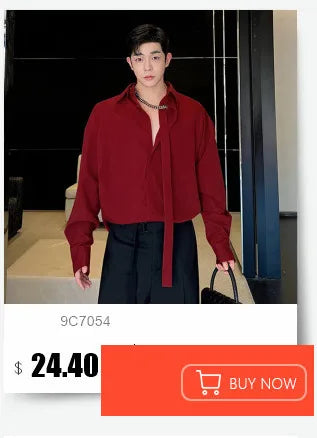IEFB Korean Style Male Shirts Casual Tassel Lapel Long Sleeve Signle Breasted Solid Color Loose Men's Tops New Tide 2024 9C6460
