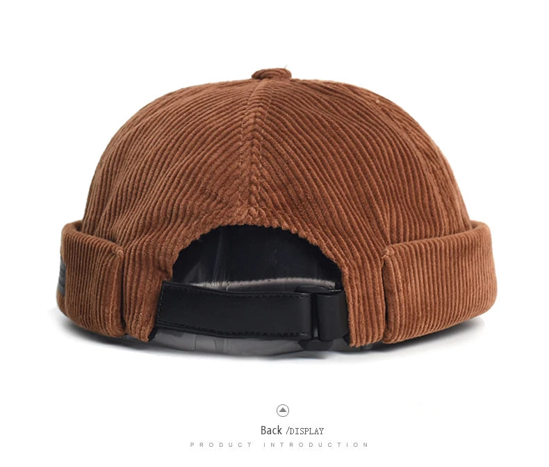 Bocca Letter Corduroy Docker Cap Without Visor Label Design Brimless Caps Warm Winter Autumn Thickening Dome Beanie Hat Vintage
