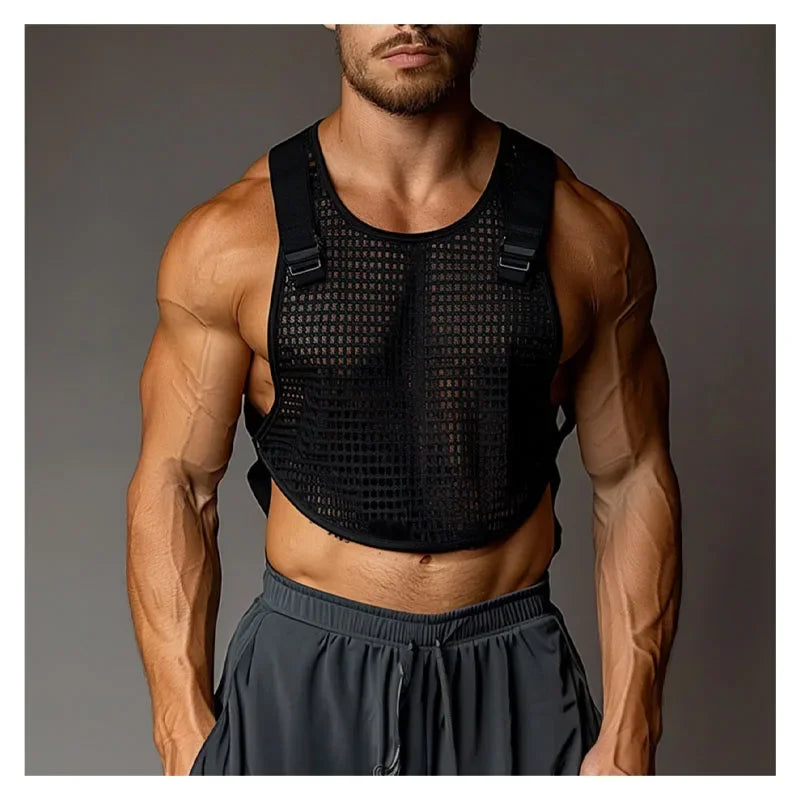 Men's Tank Top Outdoor Sports Black Cutout Vest Top Men's Sheer Mesh Fitness Sleeveless Vest Men Summer Mesh Vest Men's Clothing
