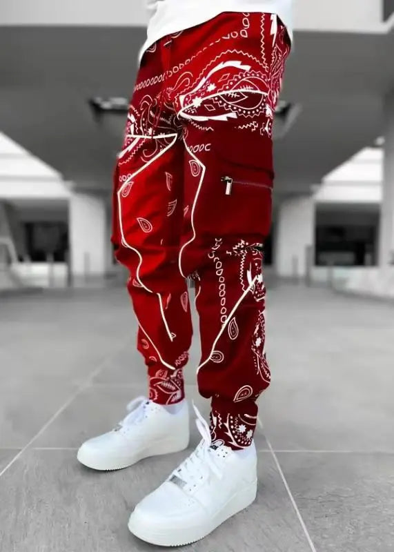 New Men's Cargo Pants Trend Printed Loose Hip Hop Fashion Street Wear Big Pocket Overalls Men Bright Color Four Seasons Trousers