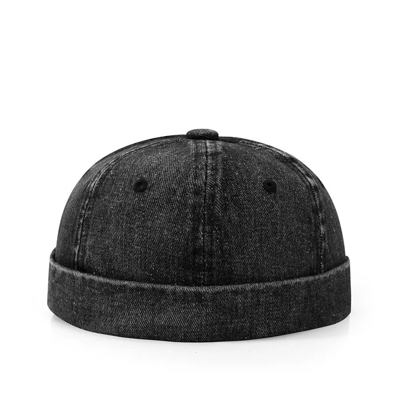 Hip Hop Blue Denim Washed Cotton Landlord Hat Docker Cap Rolled Edge Brimless Sailor Hat Solid Adjustable Beanie Hats Streetwear
