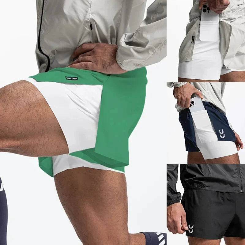 NEW Sports Shorts Men 2 In 1 Double-deck Shorts Summer Fitness sweatpants Jogging Running Shorts Elastic Woven casual shorts men