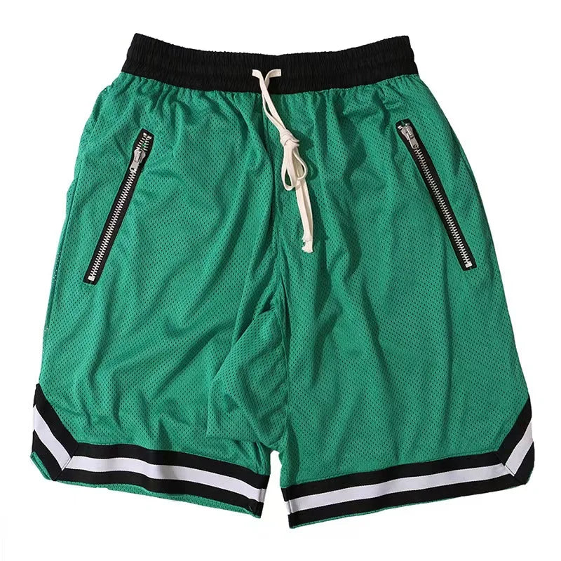 2025 New Knee Length Basketball Shorts Men Striped Loose Running Sport Gym Mesh Breathable Fitness Training Workout Bottom Male