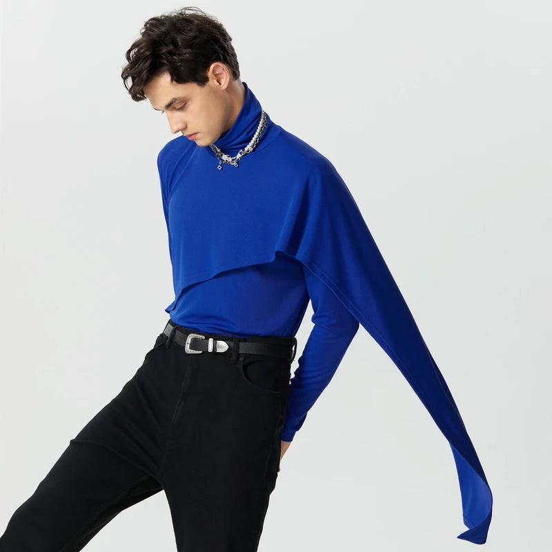 INCERUN Men Irregular Pullovers Solid Color Turtleneck Long Sleeve Knitted Casual Sweaters Streetwear Autumn 2023 Men Clothing