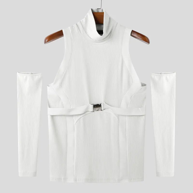 INCERUN 2025 Men T Shirts Patchwork Turtleneck Off Shoulder Long Sleeve Casual Men Clothing Streetwear Sexy Unisex Tee Tops