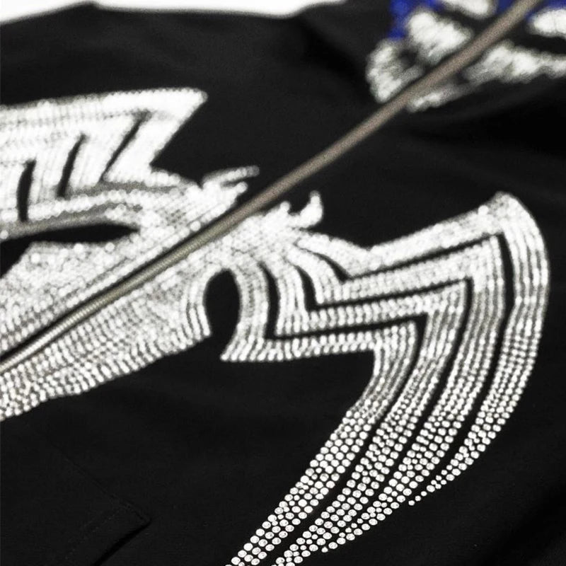 Rhinestone Full Zip Hoodie Skeleton Goth Sweatshirt Pull Long Sleeve Black Hoodies Y2k Fashion Men's Women's Sport Jackets Coats