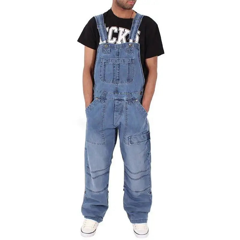 Overalls for Men Denim Suspenders Simple Multi Pocket Baggy Jeans Oversize Solid Mid Waist Loose Washed Jumpsuits 2024 Casual