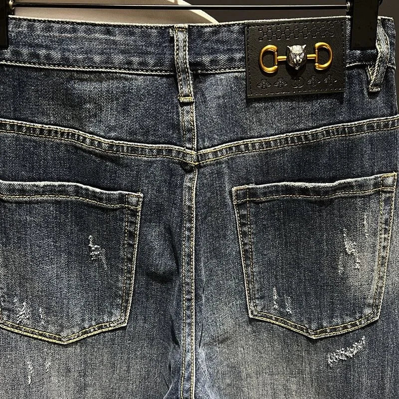 Spring and Autumn New Men's Fashion Trend Ripped Patch Small Foot Pants Men's Casual Slim Comfortable High-Quality Jeans