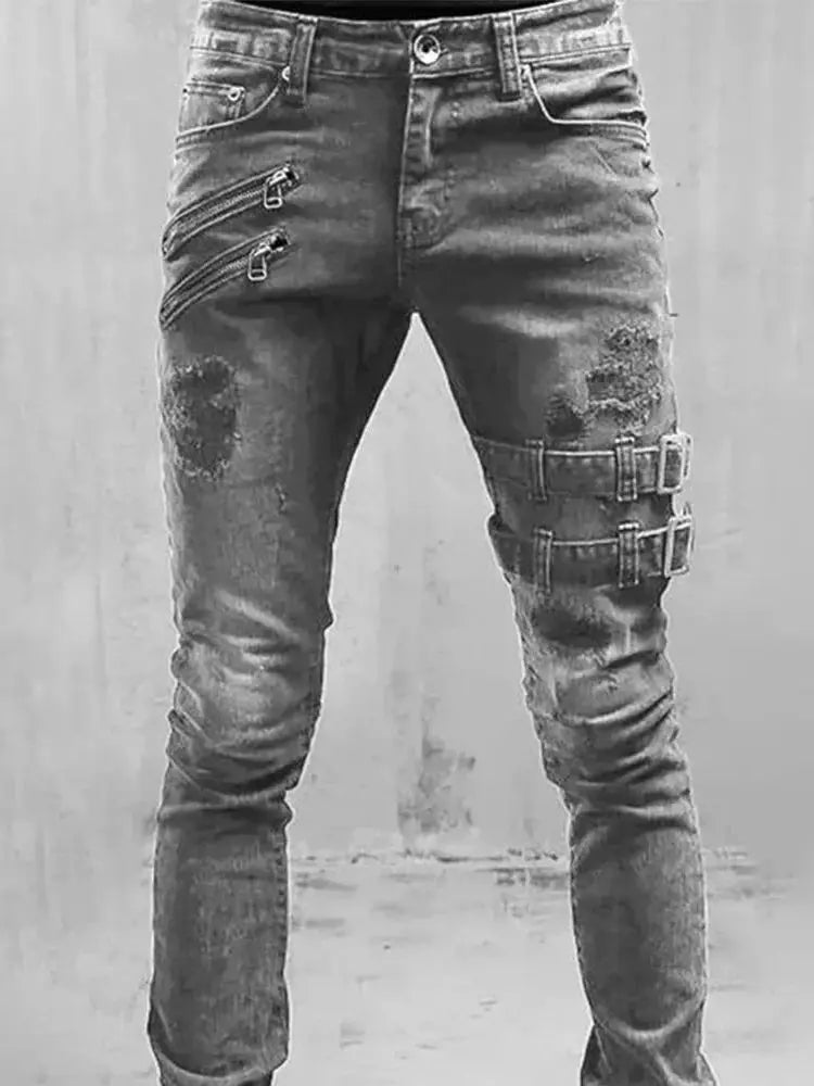 Plus Size Straight Jeans Man Pants Spring Summer Boyfriend Jeans Streetwear Skinny Zips 3 Colors Cacual Long Denim Trousers