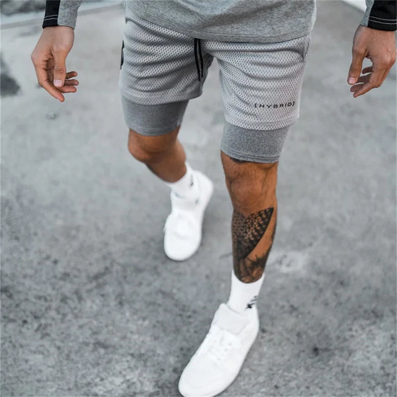 2024 summer mesh Sports Shorts Men Double-deck Jogging Running Shorts Men 2 IN 1 Mens GYM Shorts Fitness Workout Short Pants Man