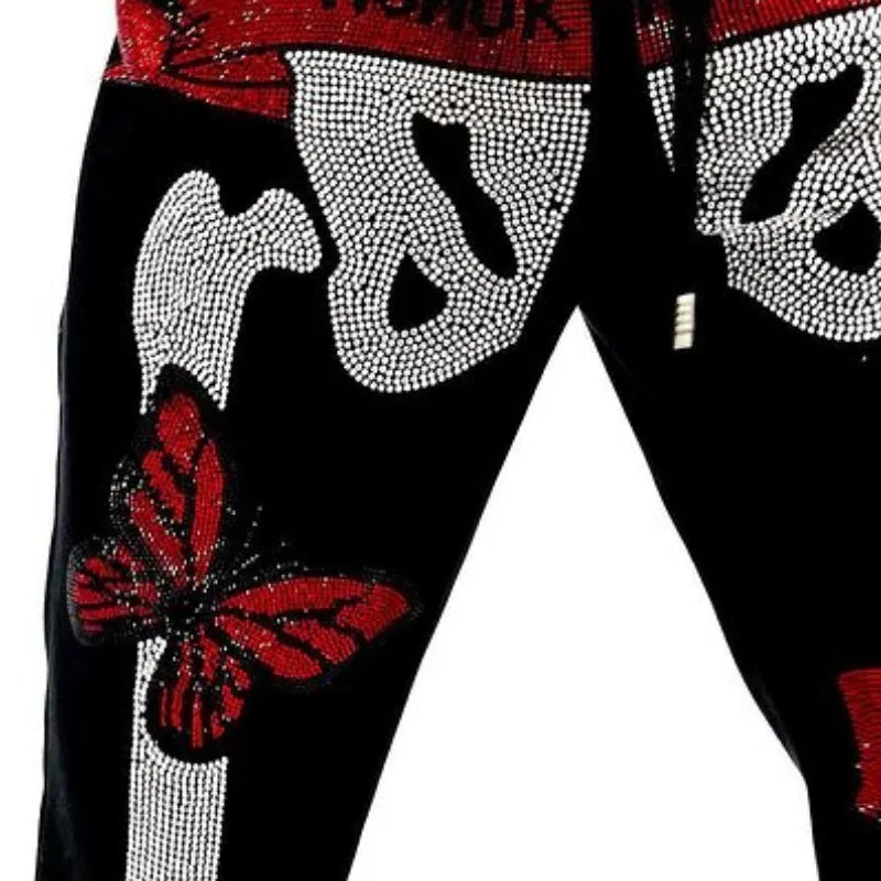 Fashion trend Punk Skull Rhinestones Sweatpants Men Women Y2K Goth Streetwear Joggers Pant Vintage Casual Loose Sporting Clothes