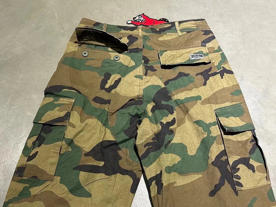 2025 Mens Cargo Pants American Retro Icecream Running Dog Pants Man Camouflage Loose Straight Leg Pants Male Casual Trousers