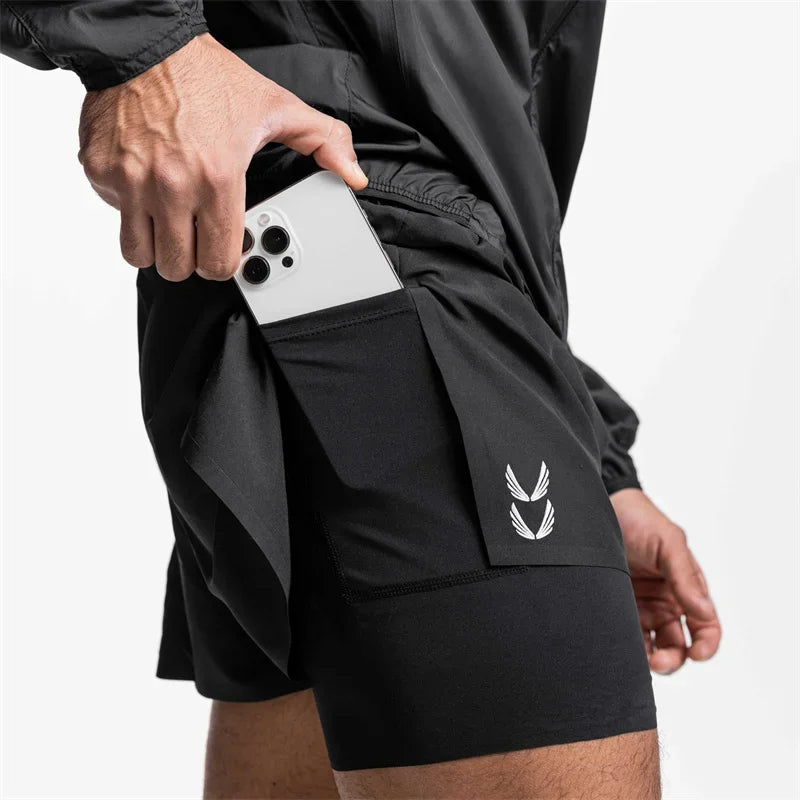 NEW Sports Shorts Men 2 In 1 Double-deck Shorts Summer Fitness sweatpants Jogging Running Shorts Elastic Woven casual shorts men