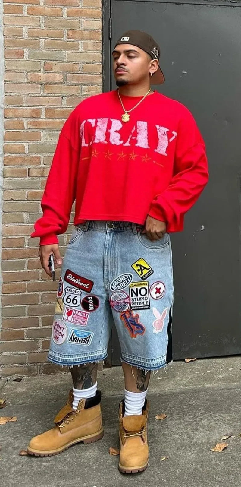 Y2K Jeans Men Women Hip Hop Cartoon Graphics Streetwear Retro Patchwork Denim Short Retro Blue Loose Denim Fitness Casual Shorts