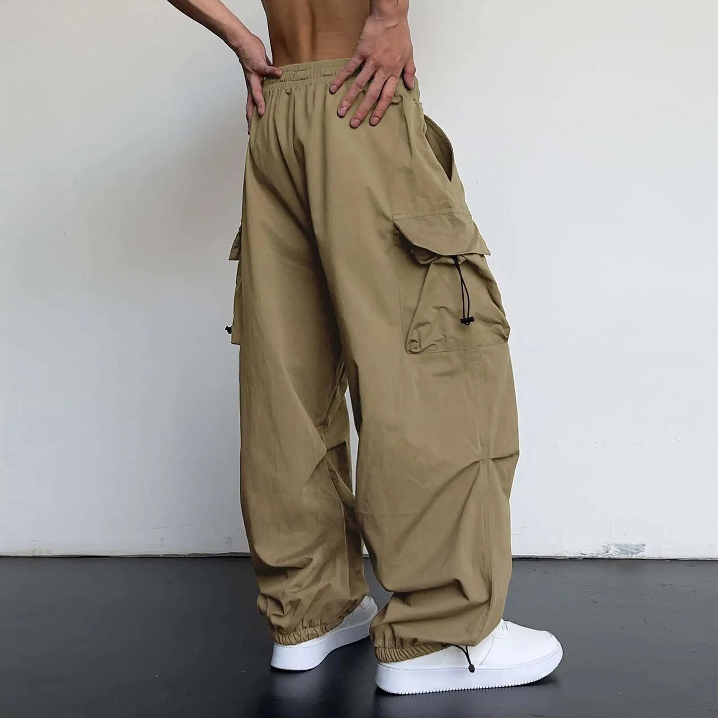 New Style Casual Pants Men's Multi Pocket Cargo Pants High Street Drawstring Workwear Trousers Men Loose Versatile Wide Leg Pant