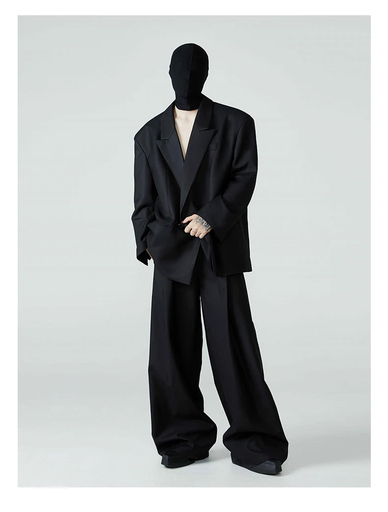 Mauroicardi Spring Autumn Long Loose Casual Baggy Flowy Soft Black Pleated Wide Leg Pants Men Luxury Designer Emo Clothing 2024