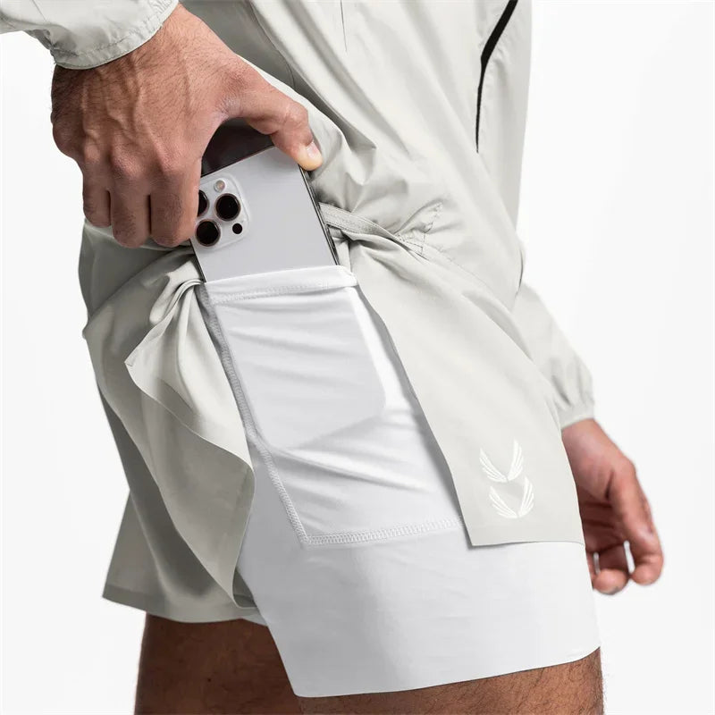 NEW Sports Shorts Men 2 In 1 Double-deck Shorts Summer Fitness sweatpants Jogging Running Shorts Elastic Woven casual shorts men