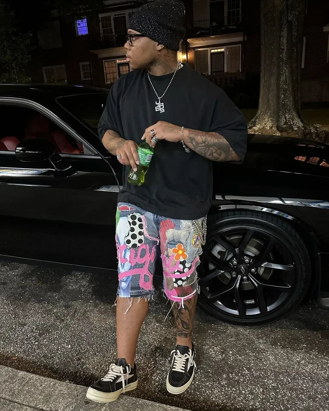 Gothic Punk Skull Letter Pattern Patchwork Shorts Men Y2k Streetwear Pants Hip Hop Fashion Denim Shorts Summer New Hot Sale