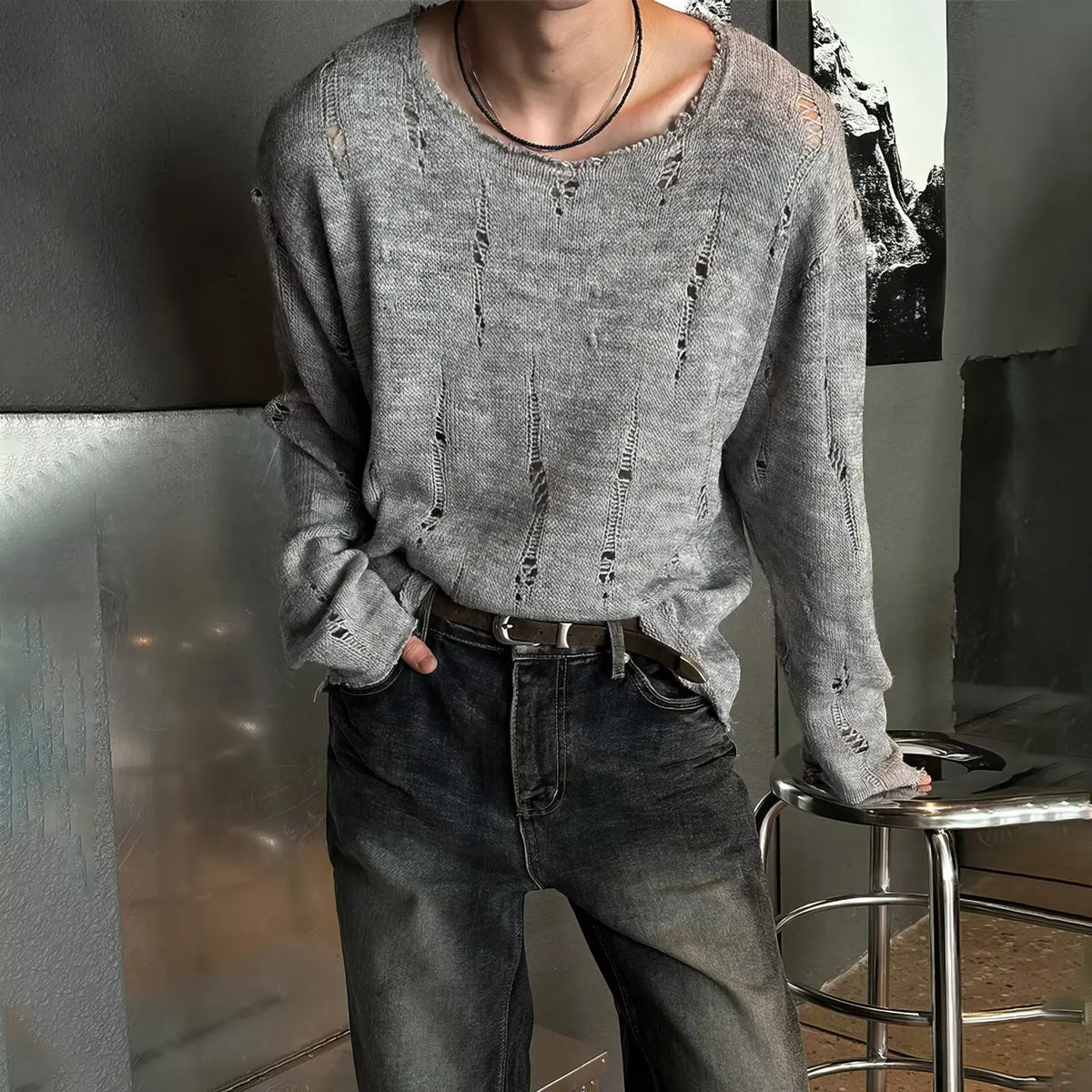 Men's Long Sleeve T-Shirt Hollow out Brushed Knitted Loose Fit Lightweight Breathable Summer Sunshade Casual Style Polyester ...