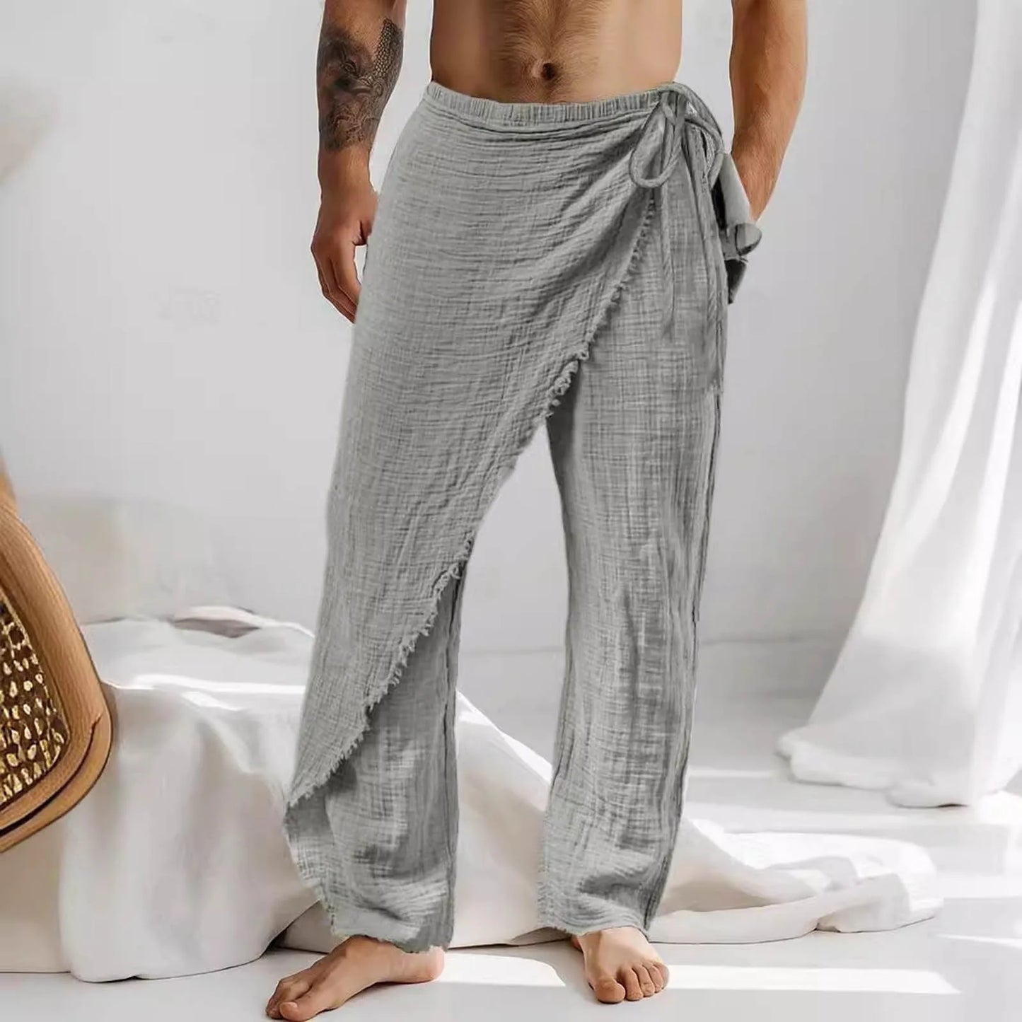 Men'S Casual Pants Men'S Breathable Loose Beach Cotton Patch Men Elastic Camping Hiking Fishing Climbing Outdoor Sports Trousers