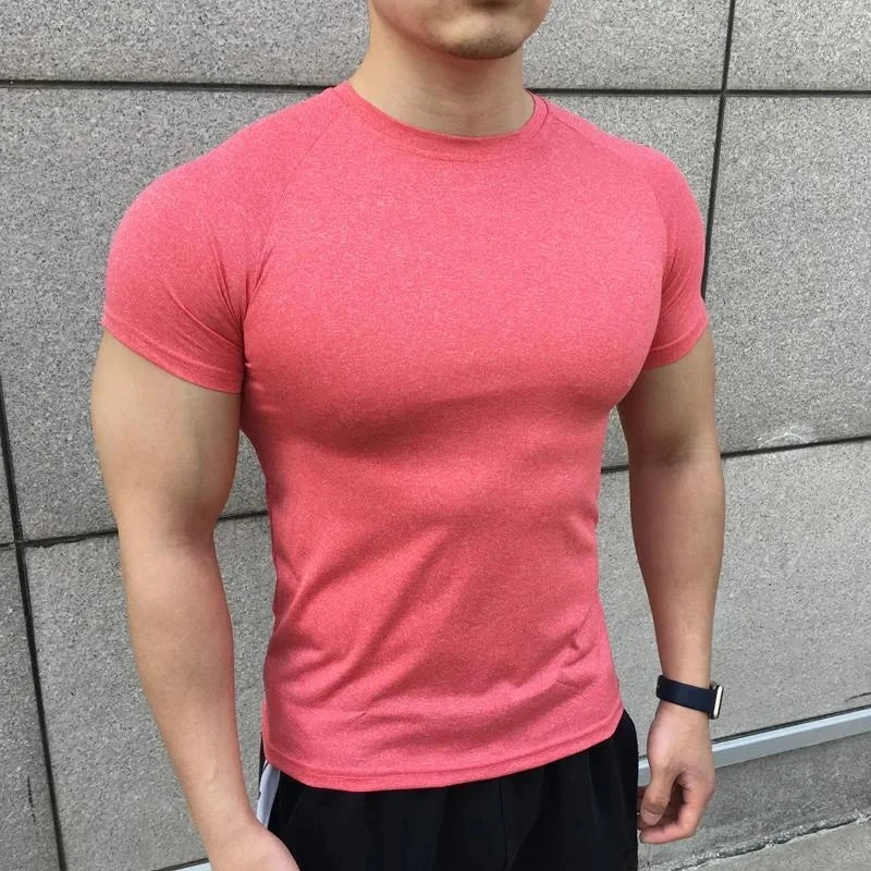2025 New Men Summer Short Sleeve Fitness Shirt Running Sport Gym Compression T Shirt Workout Casual Elastic Force Tops Clothing