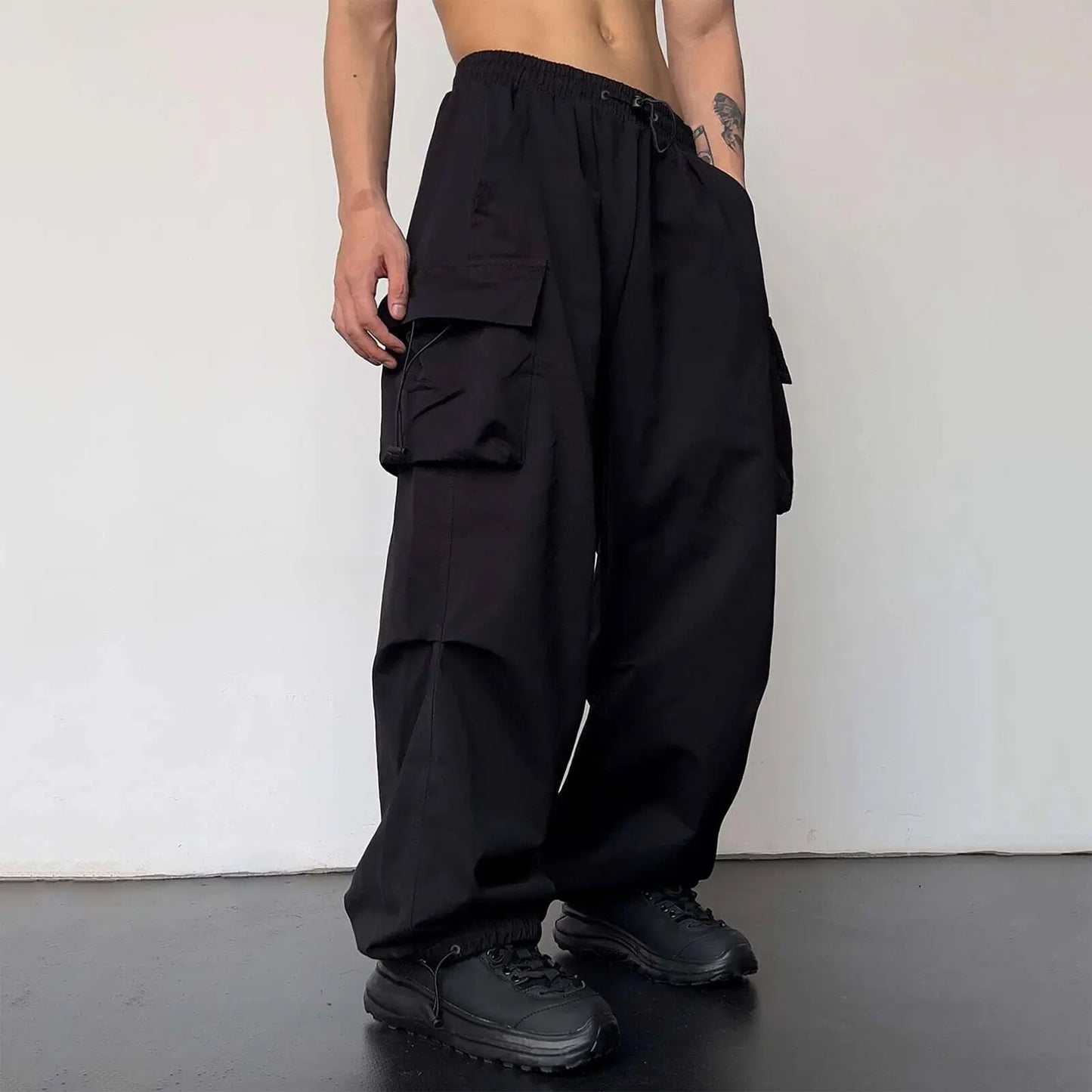 New Style Casual Pants Men's Multi Pocket Cargo Pants High Street Drawstring Workwear Trousers Men Loose Versatile Wide Leg Pant