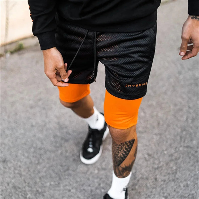 2024 summer mesh Sports Shorts Men Double-deck Jogging Running Shorts Men 2 IN 1 Mens GYM Shorts Fitness Workout Short Pants Man