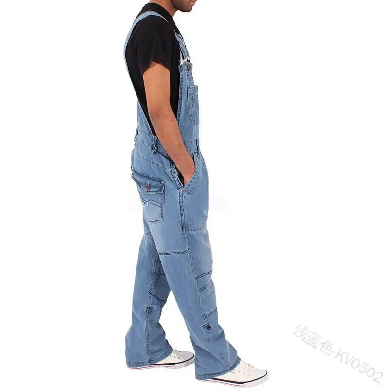 Overalls for Men Denim Suspenders Simple Multi Pocket Baggy Jeans Oversize Solid Mid Waist Loose Washed Jumpsuits 2024 Casual