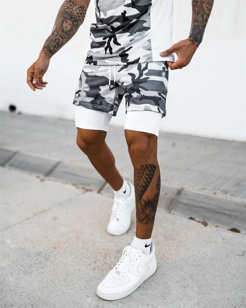 2024 summer mesh Sports Shorts Men Double-deck Jogging Running Shorts Men 2 IN 1 Mens GYM Shorts Fitness Workout Short Pants Man