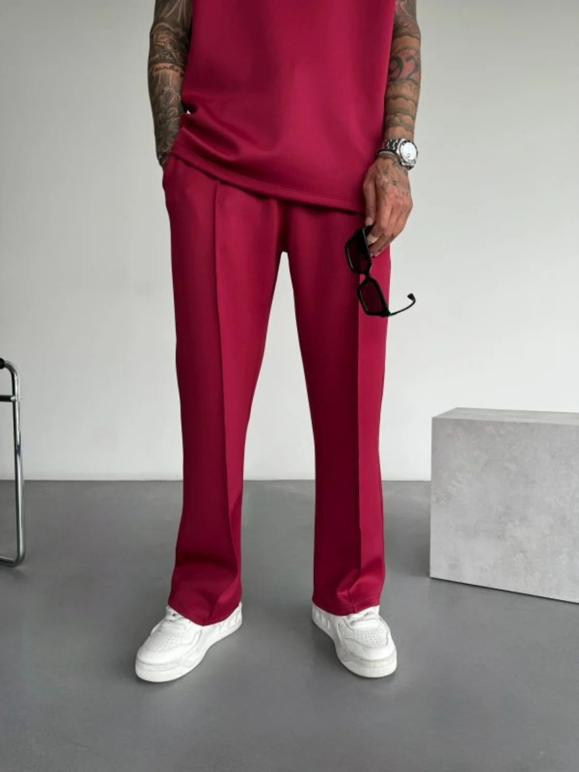 2025 Spring and summer men's new four seasons loose straight tube sports casual pants comfortable suit pants drawstring waistban