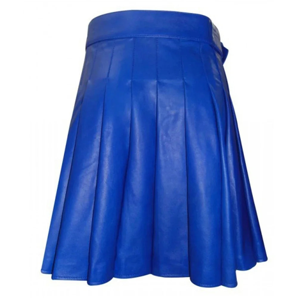 Men Gladiator Scottish Highland Utility Kilt Larp PU Leather Club Pleated Skirt Fashion Kilt Party Punk Rock Skirts Streetwear