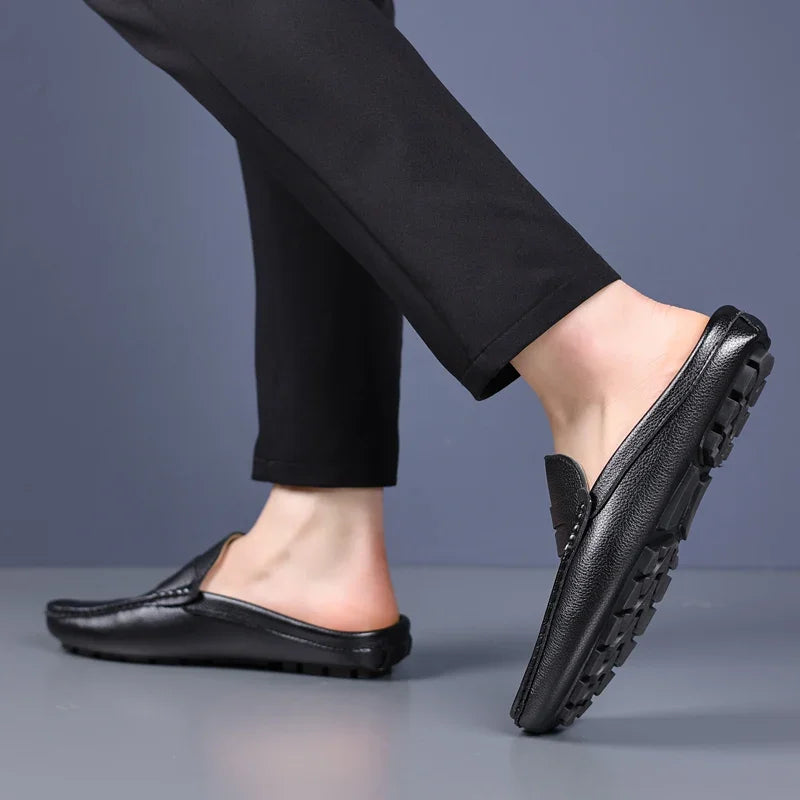 YRZL Loafers Men Handmade Summer Slip on Half Shoes for Men Non Slip Slippers Casual Comfortable Breathable Man Sandals