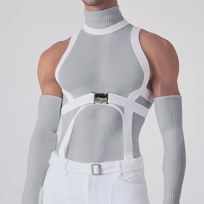 INCERUN 2025 Men T Shirts Patchwork Turtleneck Off Shoulder Long Sleeve Casual Men Clothing Streetwear Sexy Unisex Tee Tops