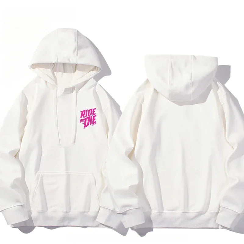 Men's Hoodie with Ride or Die Lettering Personalized Print Adult Pullover Sweatshirt Street Casual Hip-Hop Long-Sleeved Top