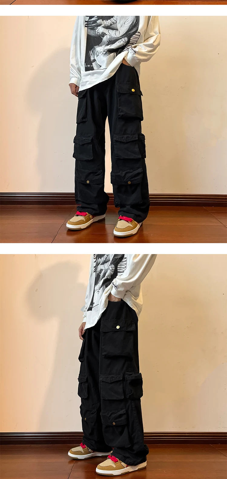 2025 Men Cargo Pants Multi-Pockets Tool Pants Harajuku Mens Vintage Loose Wide Leg Pants Streetwear Casual Hip-Hop Trousers