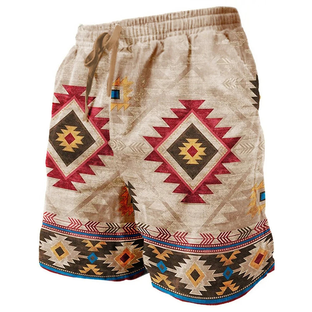 Ethnic Style 3D Print Beach Shorts Men's Vintage Casual Board Shorts Male Swimming Trunks Kids Short Pants Man Swimsuit Clothing