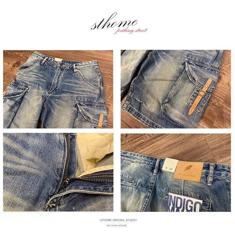Heavy Weight Denim Summer Cycling Locomotive Fifth Pants Parka