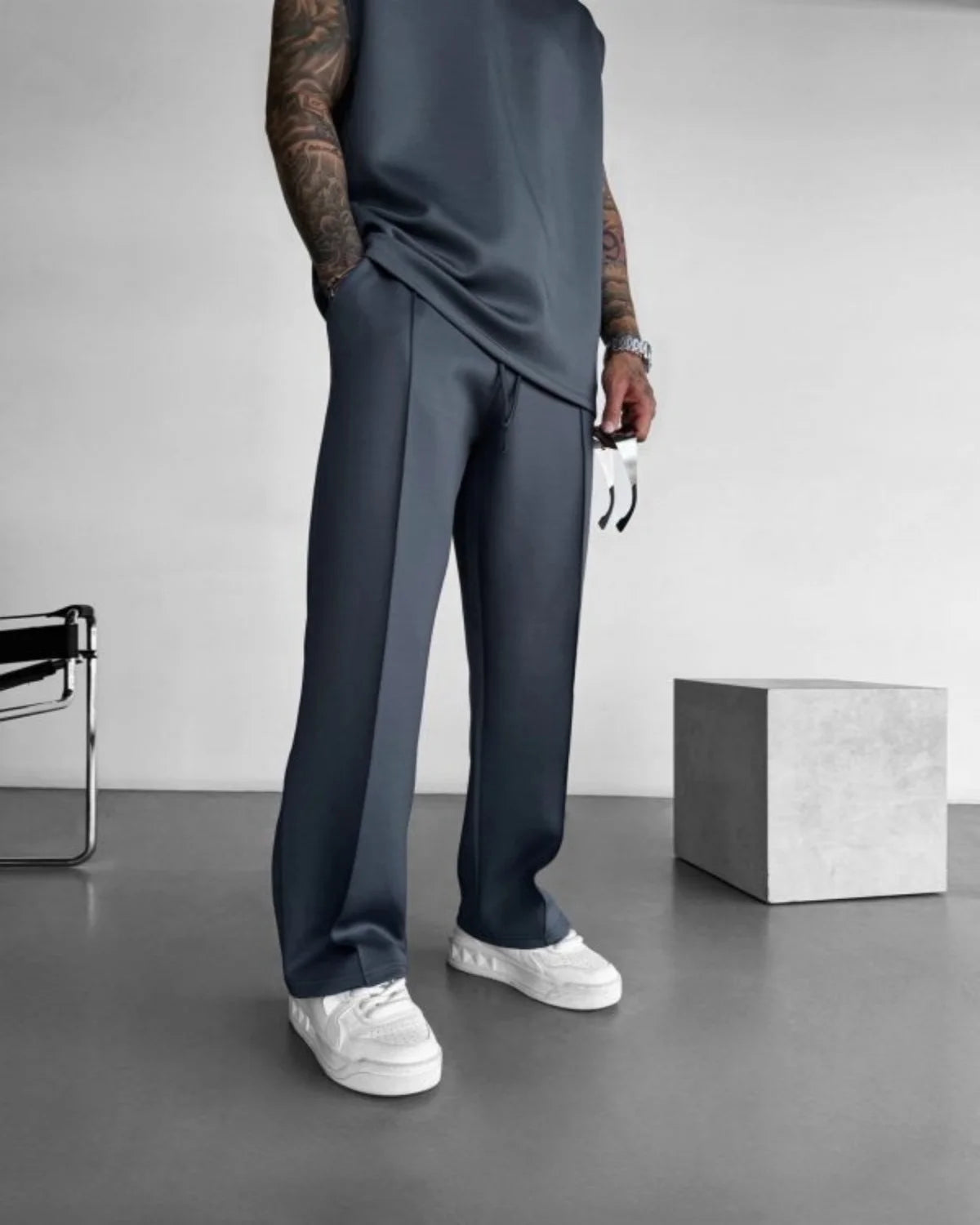 2025 Spring and summer men's new four seasons loose straight tube sports casual pants comfortable suit pants drawstring waistban