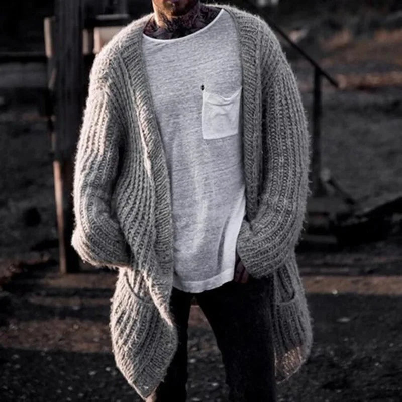 2025 Men's Thick Warm Knitted Cardigan Sweater Long Sleeve Loose Streetwear Knitted Mid Length Coat Jacket Men's Winter Clothing