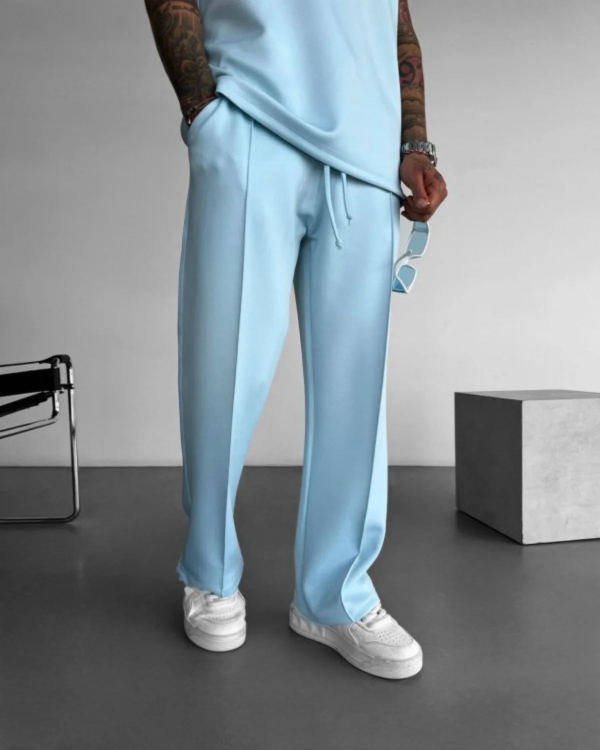 2025 Spring and summer men's new four seasons loose straight tube sports casual pants comfortable suit pants drawstring waistban
