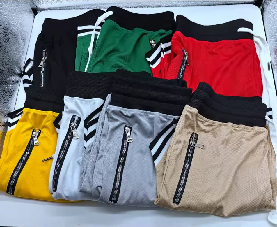 2025 New Knee Length Basketball Shorts Men Striped Loose Running Sport Gym Mesh Breathable Fitness Training Workout Bottom Male