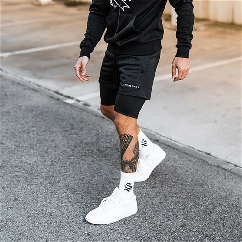 2024 summer mesh Sports Shorts Men Double-deck Jogging Running Shorts Men 2 IN 1 Mens GYM Shorts Fitness Workout Short Pants Man