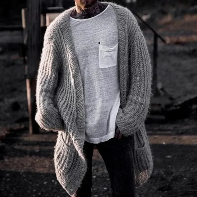 2025 Men's Thick Warm Knitted Cardigan Sweater Long Sleeve Loose Streetwear Knitted Mid Length Coat Jacket Men's Winter Clothing